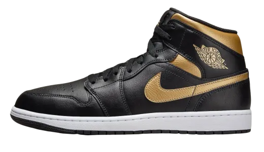 air jordan 1 mid black metallic gold
