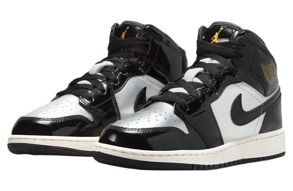 air jordan 1 mid gs black metallic silver 0