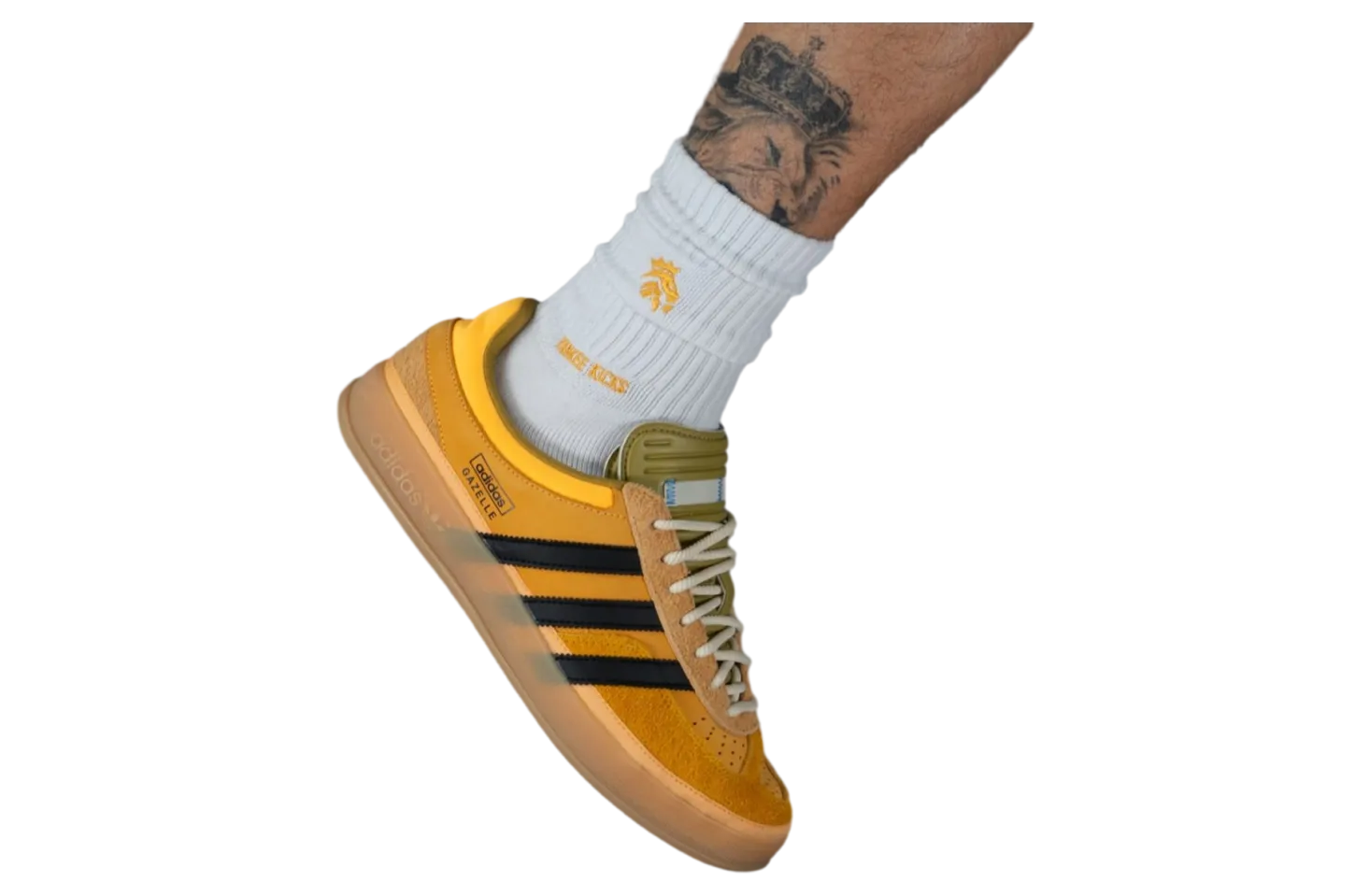 bad bunny x adidas gazelle indoor solar gold core black 3