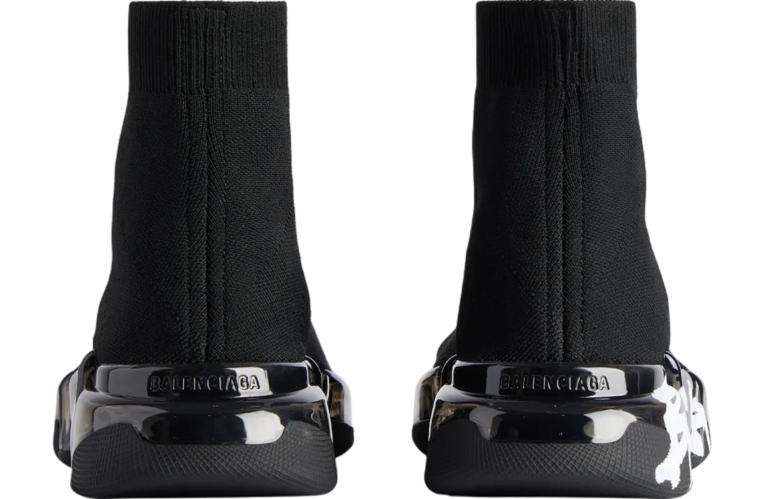 balenciaga speed 2 0 full clear sole graffiti recycled knit black white 3