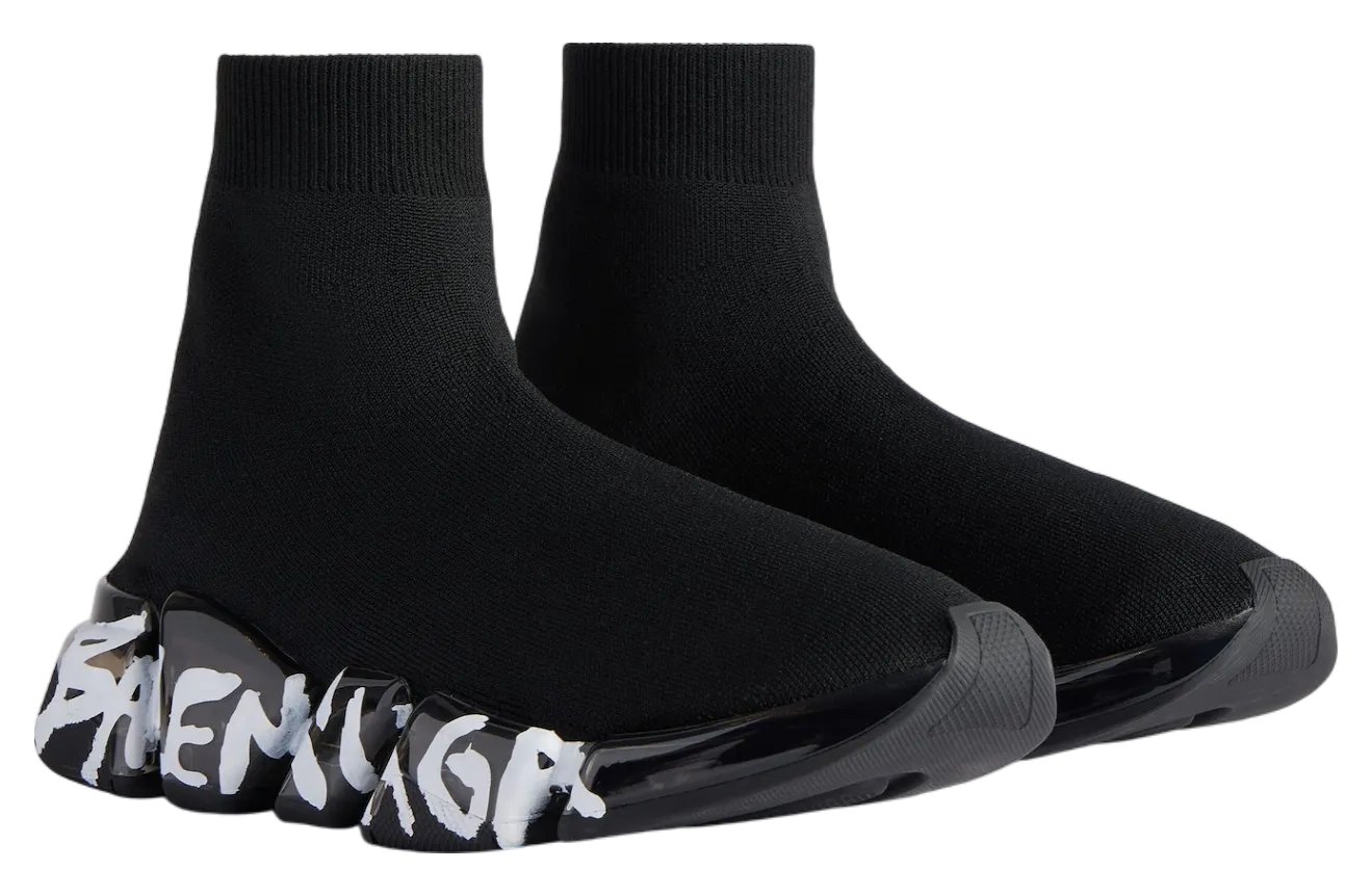 balenciaga speed 2 0 full clear sole graffiti recycled knit wmns black white 0