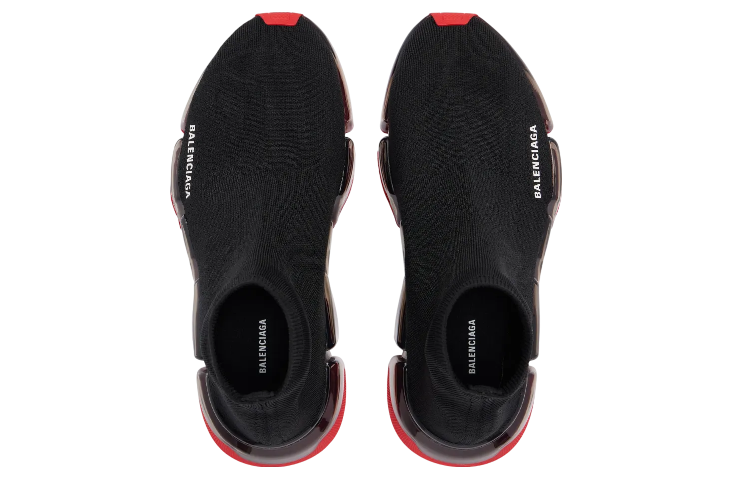 balenciaga speed 2 0 full clear sole recycled knit black red 4