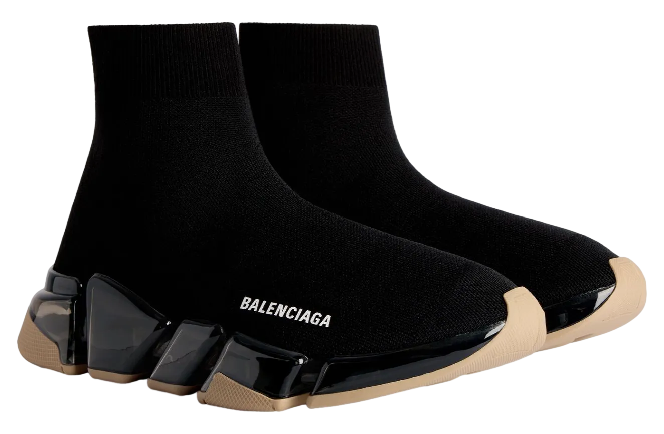 balenciaga speed 2 0 full clear sole recycled knit wmns black beige 0