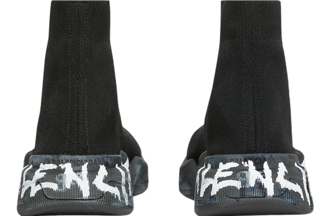 balenciaga speed 2 0 graffiti recycled knit black white 3