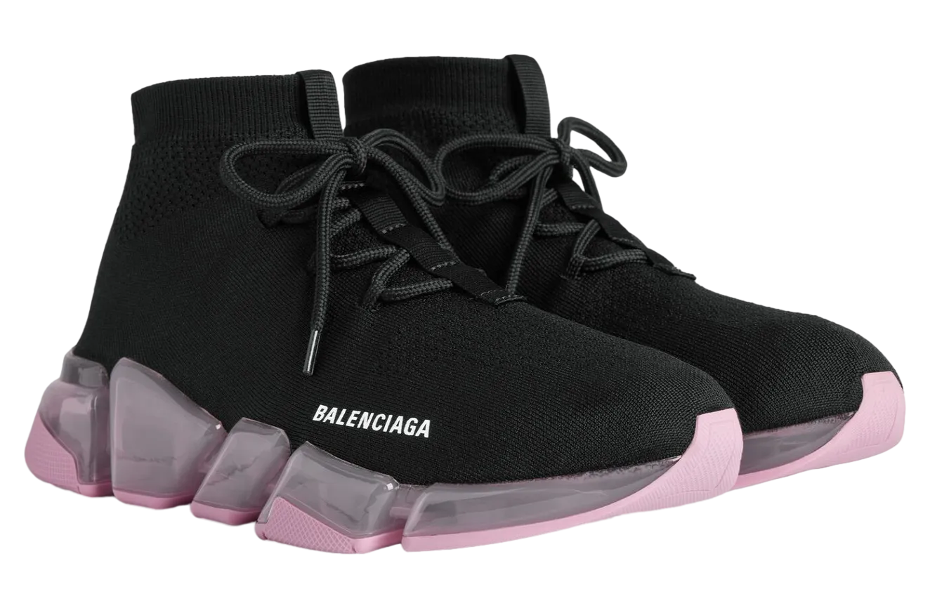 balenciaga speed 2 0 lace up full clear sole recycled knit wmns black light pink 0