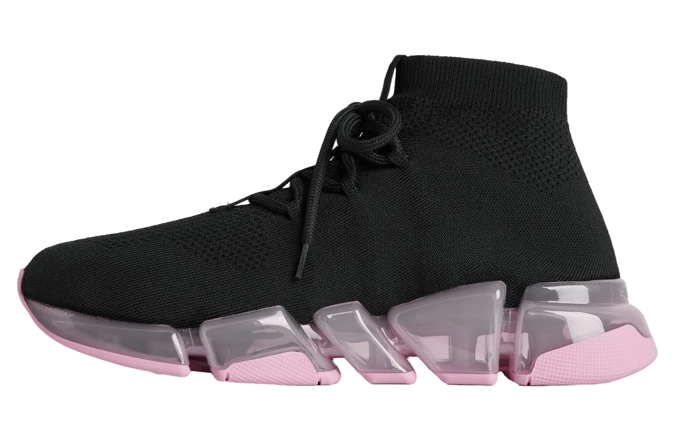 balenciaga speed 2 0 lace up full clear sole recycled knit wmns black light pink 2
