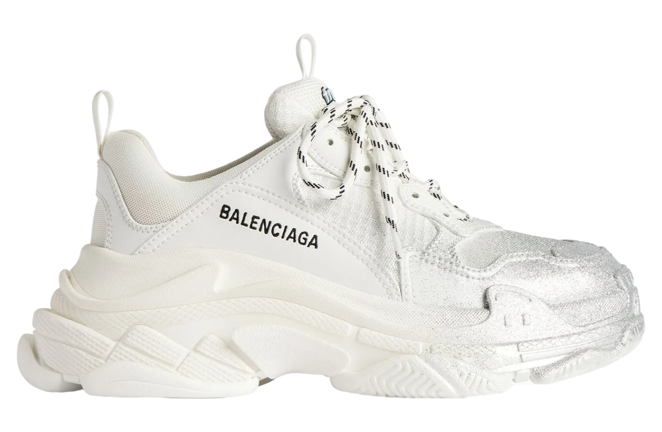 balenciaga triple s glitter spray wmns white silver