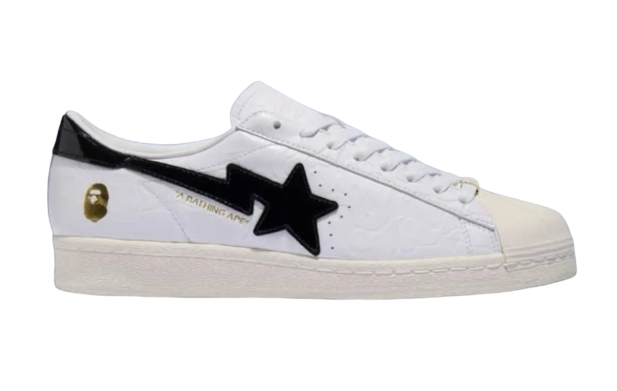 bape x adidas superstar white black