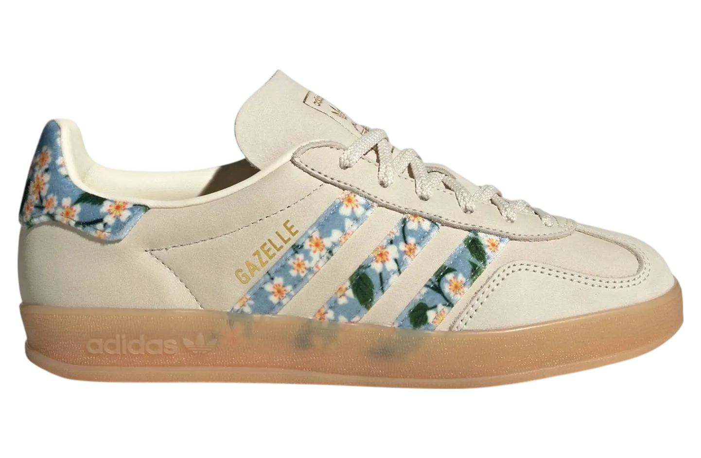 liberty london x adidas gazelle indoor crew white gold metallic
