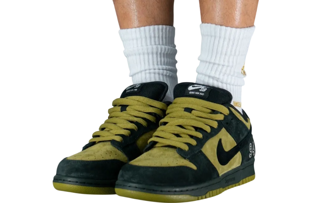 supreme x nike sb dunk low camper green camper green black 1