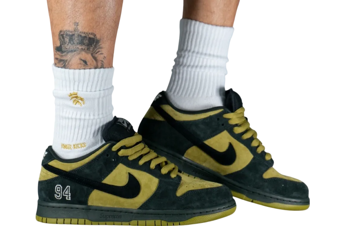 supreme x nike sb dunk low camper green camper green black 3