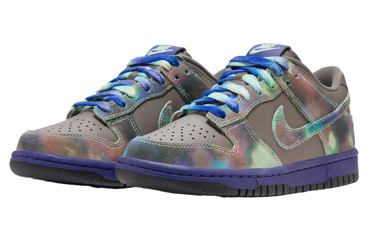 this kids nike dunk low panda mixes suede color and fun cave stone deep night 1