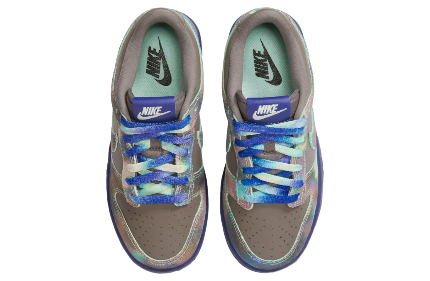 this kids nike dunk low panda mixes suede color and fun cave stone deep night 3