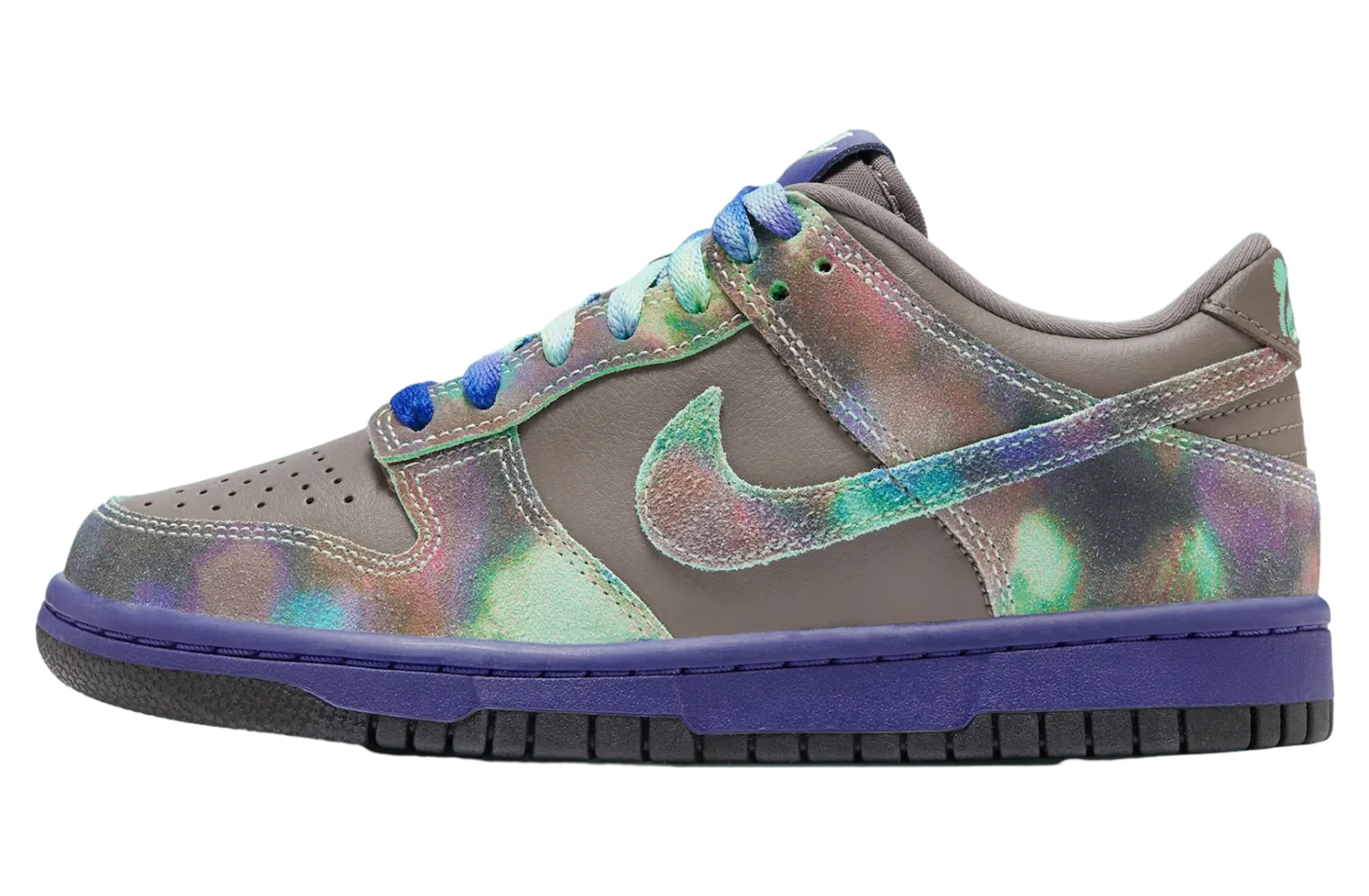 this kids nike dunk low panda mixes suede color and fun cave stone deep night